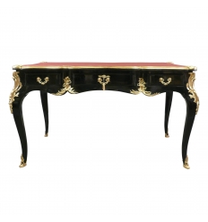 Barokowe biurko czarne pozłacane brązy i pod czerwoną ręką
