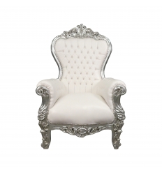 Sillón barroco trono blanco y madera de plata