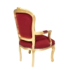 Barokki punainen ja kulta Louis XV nojatuoli