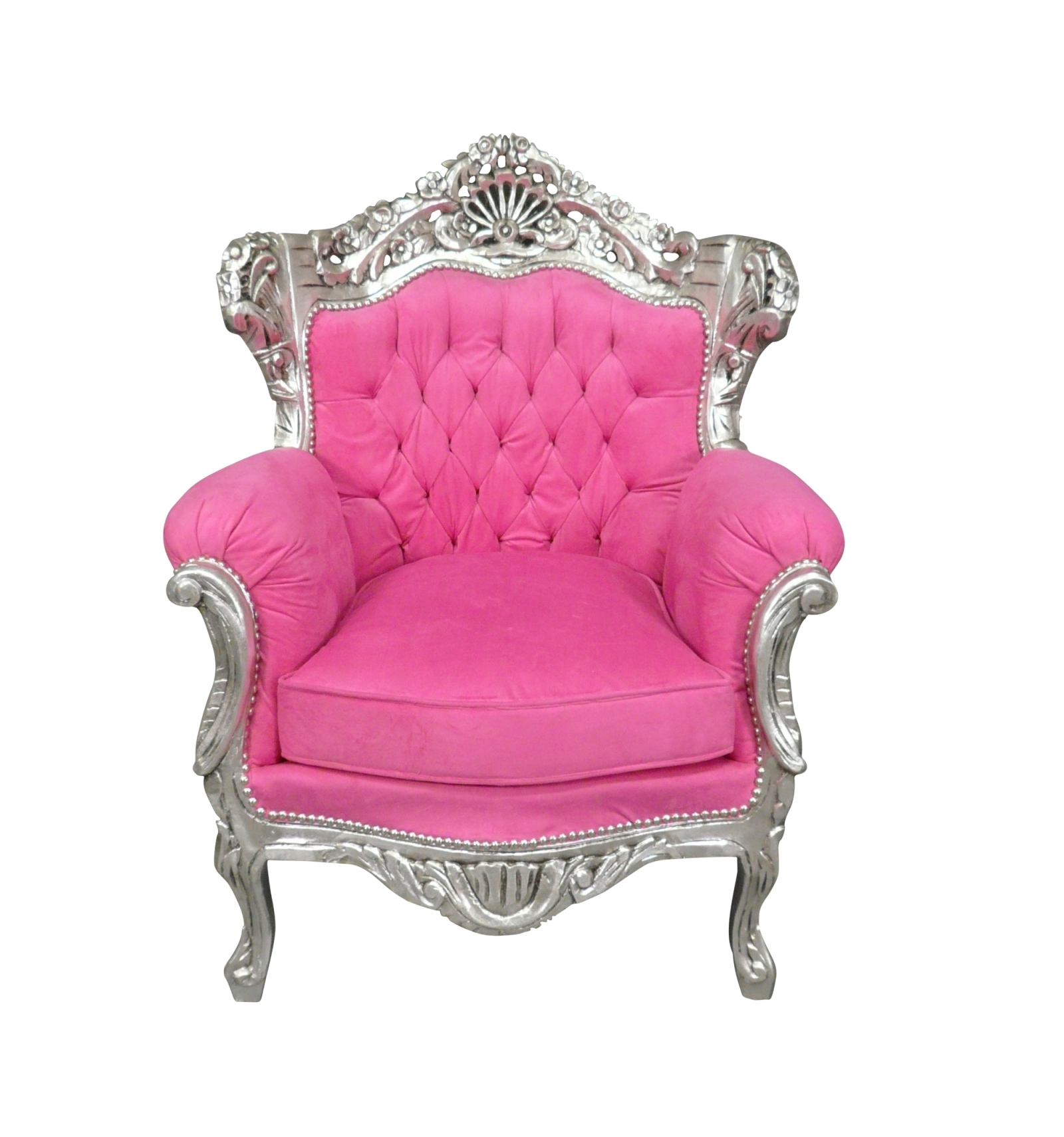 Rococo roze barokke fauteuil - Roze en zilveren barok