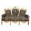 Canapé baroque en bois doré et tissu noir fleuri