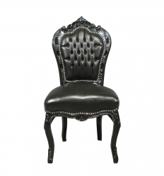 Barokke stoel in zwart en PVC laquéhout