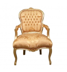 Poltrona Louis XV em madeira e tecido dourado