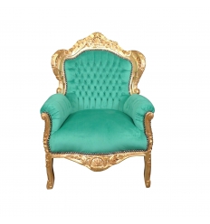 Królewski barokowy fotel z zielonego aksamitu