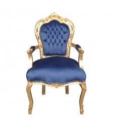 Barokki sametti nojatuoli sininen