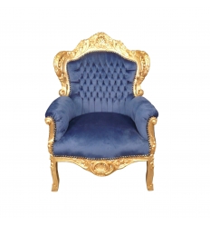 Królewski barokowy fotel z niebieskiego aksamitu