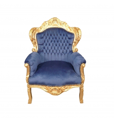 Fauteuil baroque royal en velours bleu
