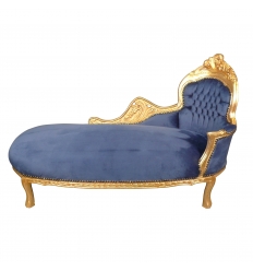 Chaise longue baroque en velours bleu