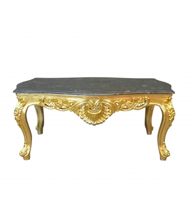 Table basse baroque en bois doré et marbre