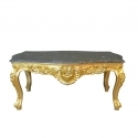 Mesa de café barroco de talha dourada de madeira e mármore