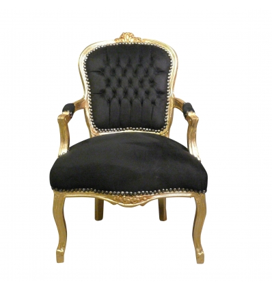 Louis XV Barock Sessel schwarz und gold Holz