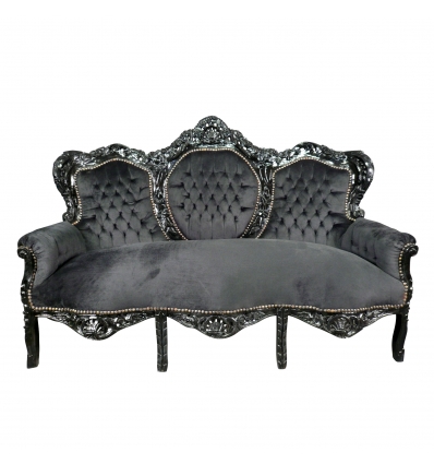 Canapé baroque en velours noir et cadre noir