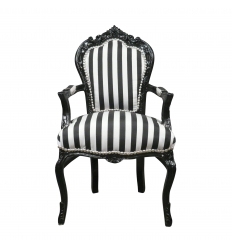 Klassisk barok lænestol med sorte og hvide striber