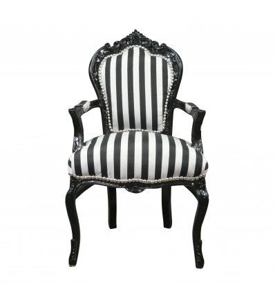 Lænestol barok med sorte og hvide striber - 