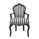 Barokki nojatuoli, musta ja valkoinen raidallinen - 
