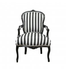 Louis XV Sessel mit schwarzen und weißen Streifen