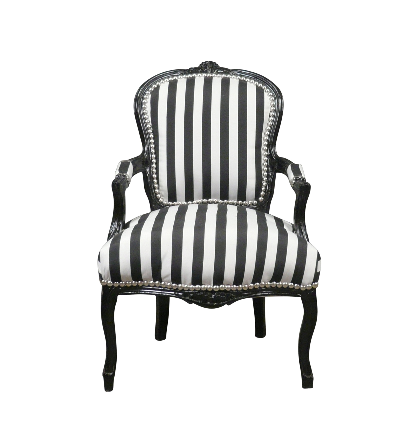 vat Vijfde Politiebureau Louis XV fauteuil met zwart-witte strepen - Louis XV Furniture