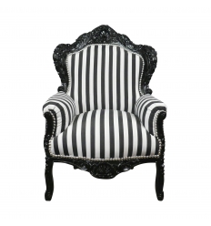 Barokki nojatuoli, musta ja valkoinen raidallinen