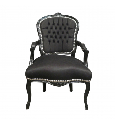 Baroque armchair Louis XV black velvet - Louis XV seats -