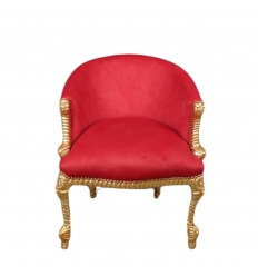 Barokke fauteuil rood 4 voet gedraaid