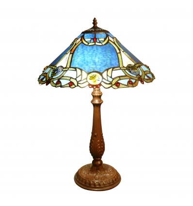 Lampe avec un vitrail bleu Tiffany