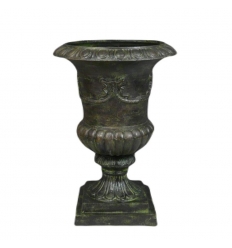 Stor Medici vase i støbejern i bronzegrøn farve - H:78 cm