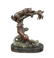 Escultura de bronce - pumas en la caza