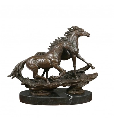 Sculpture en bronze chevaux au galop - Statues bronze équestres - 