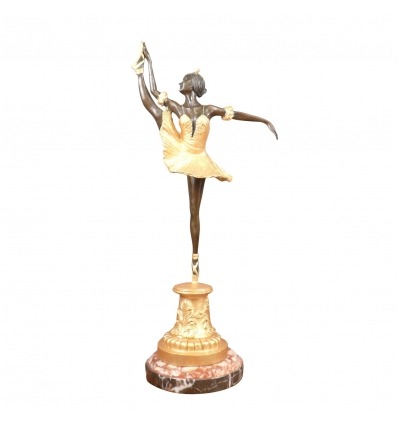Spiżowa statua tancerki patinée brązowy i złoty styl art-deco - 