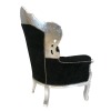 Koninklijke zwarte barok fauteuil in zilver gesneden hout-barok meubelen