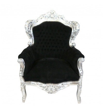 Királyi fekete barokk fotel az ezüst faragott fa-barokk bútorban