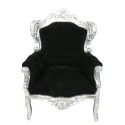 Королевский черный барочный кресло в серебристом резном дереве-барочной мебели