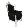 Королевский черный барочный кресло в серебристом резном дереве-барочной мебели