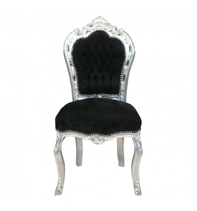 Barokki tuoli musta ja hopea sametti kankaalla - 