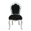 Cadeira barroca preto e prata com um tecido de veludo - 