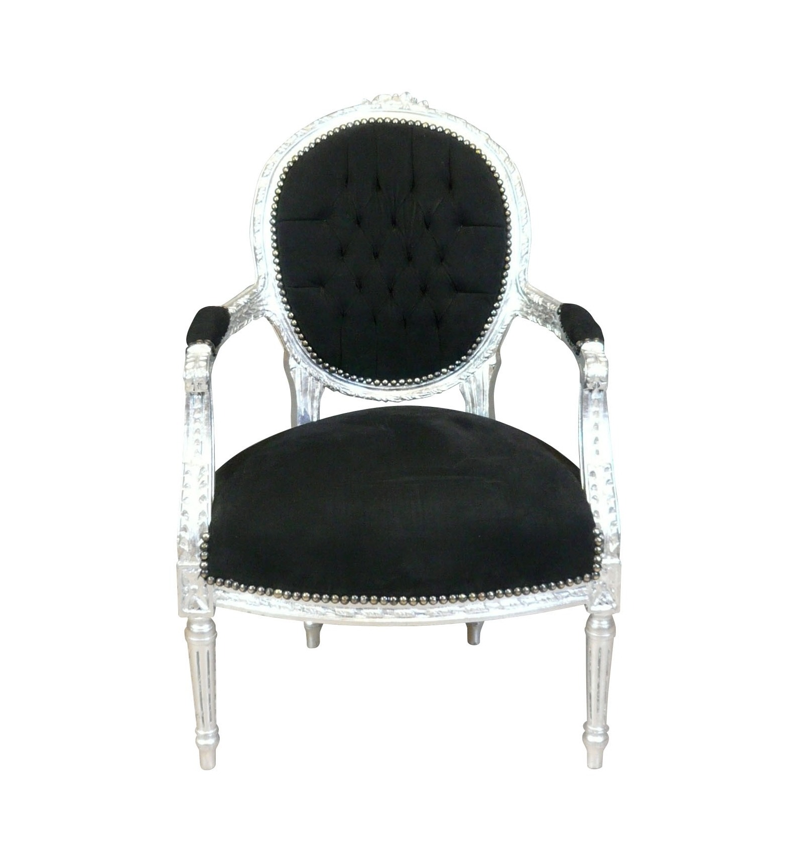 Chair Louis XVI style black velvet and black wood