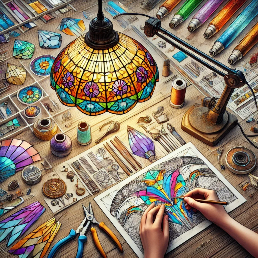 Processus de création d'une lampe Tiffany en vitrail