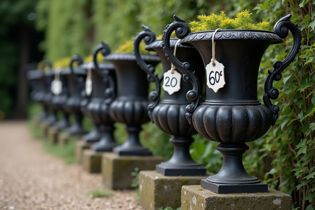 Grand vase Médicis d’occasion en fonte de fer, idéal pour l’aménagement de jardins et parcs