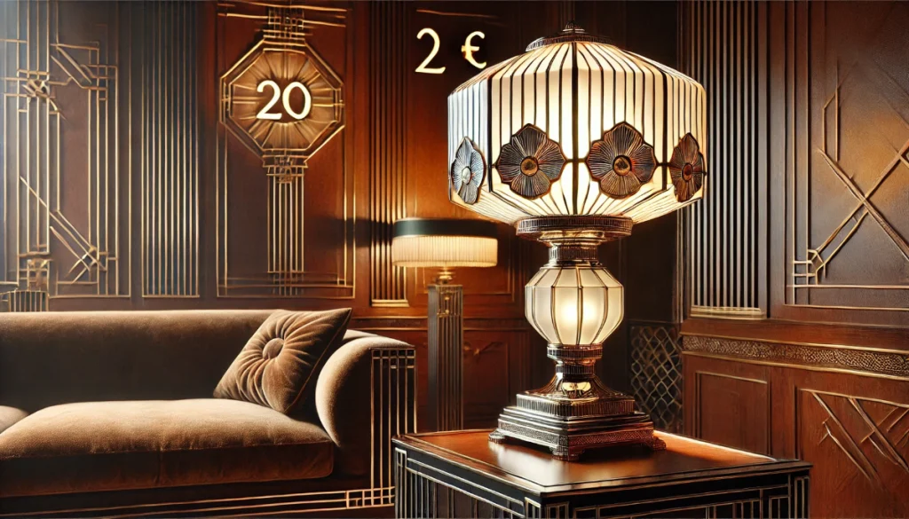 Lampe Art Déco avec abat-jour en verre et base en métal chromé