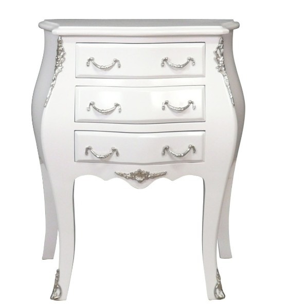Commode Louis XV blanche 1 Commode Louis XV blanche, galbée façade et côtés. Le style baroque à la fois moderne et ancien
