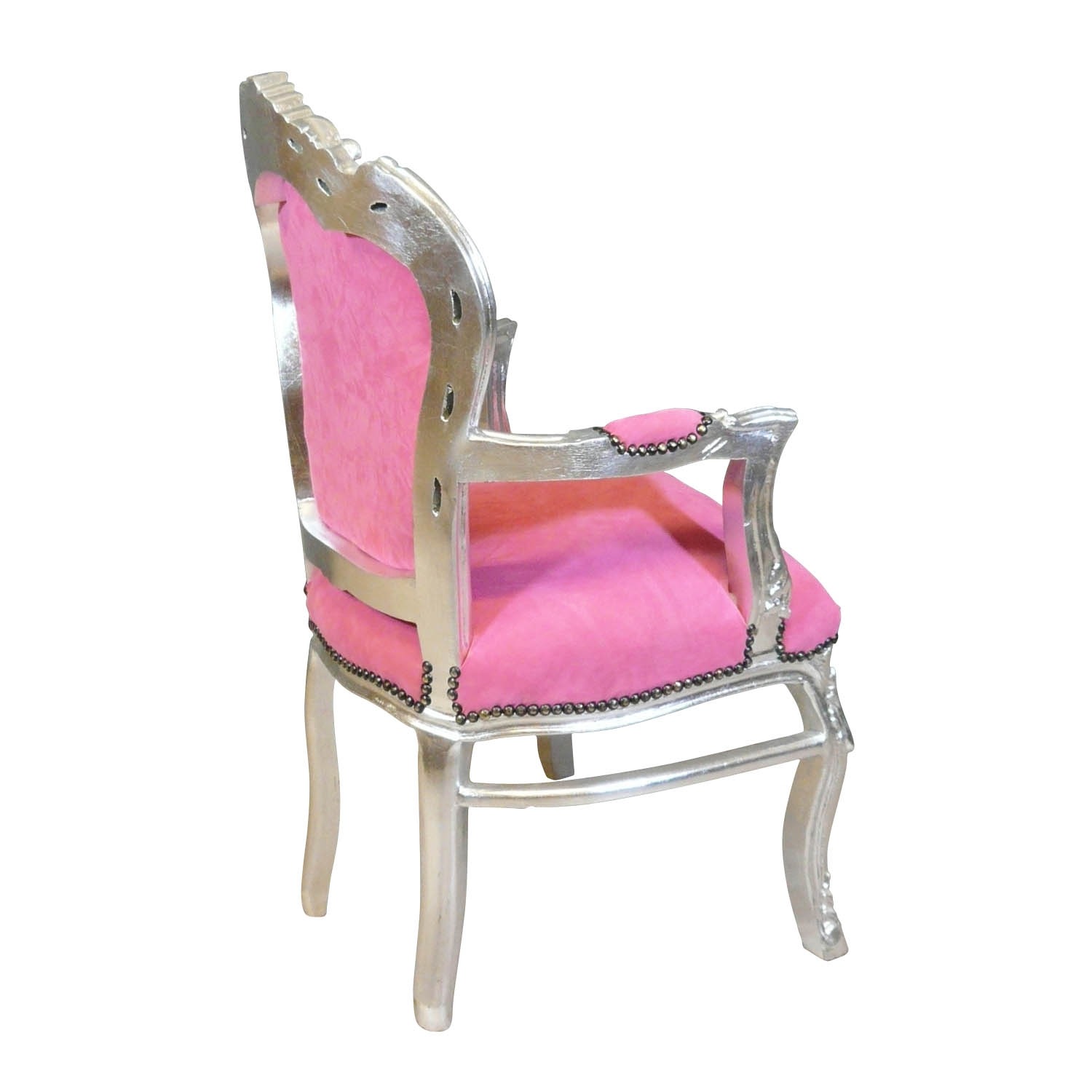 Fauteuil baroque rose et argent 2 Fauteuil baroque rose et argent - Mobilier baroque pas cher htdeco