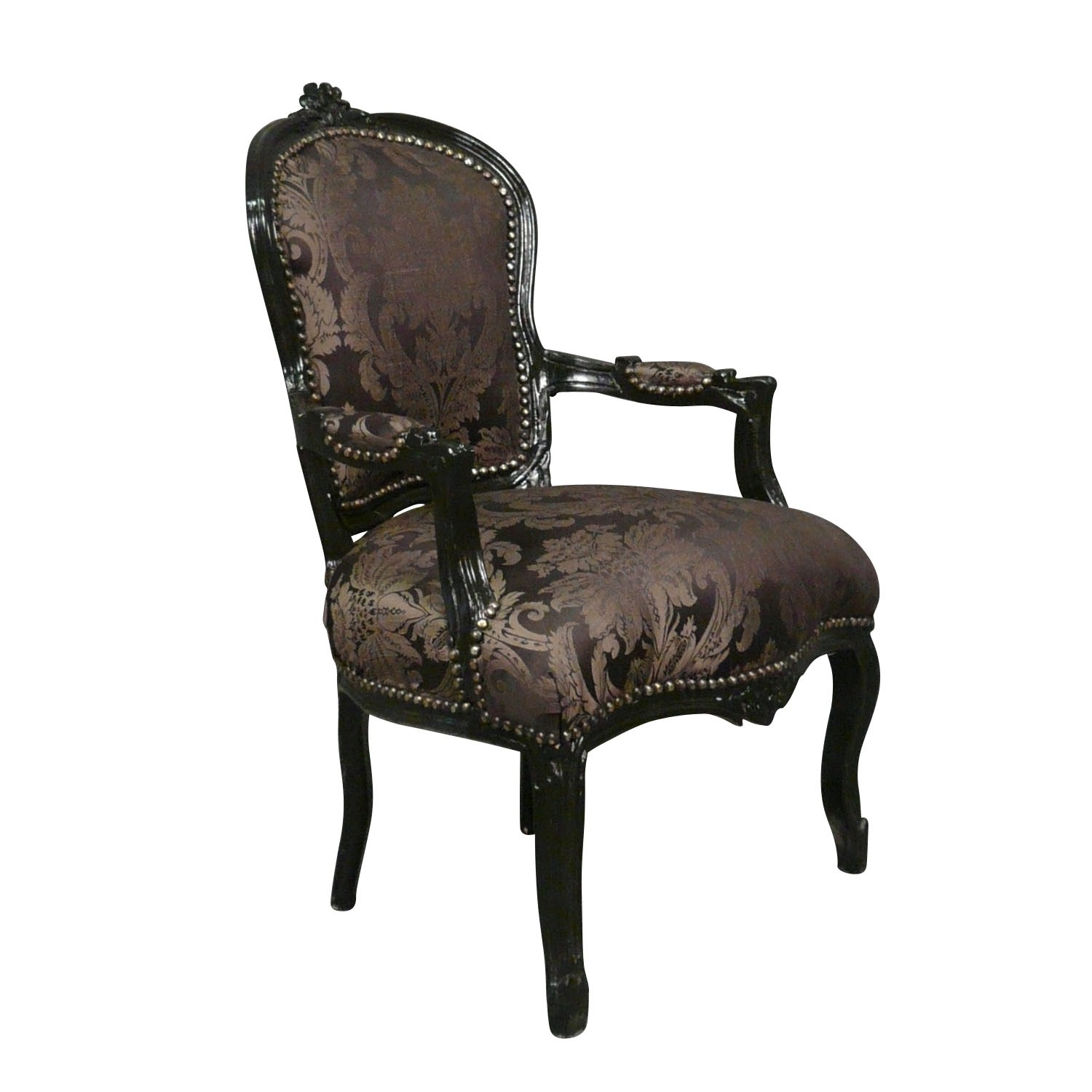 Fauteuil Louis XV noir à fleurs - Meubles de style Louis XV -
