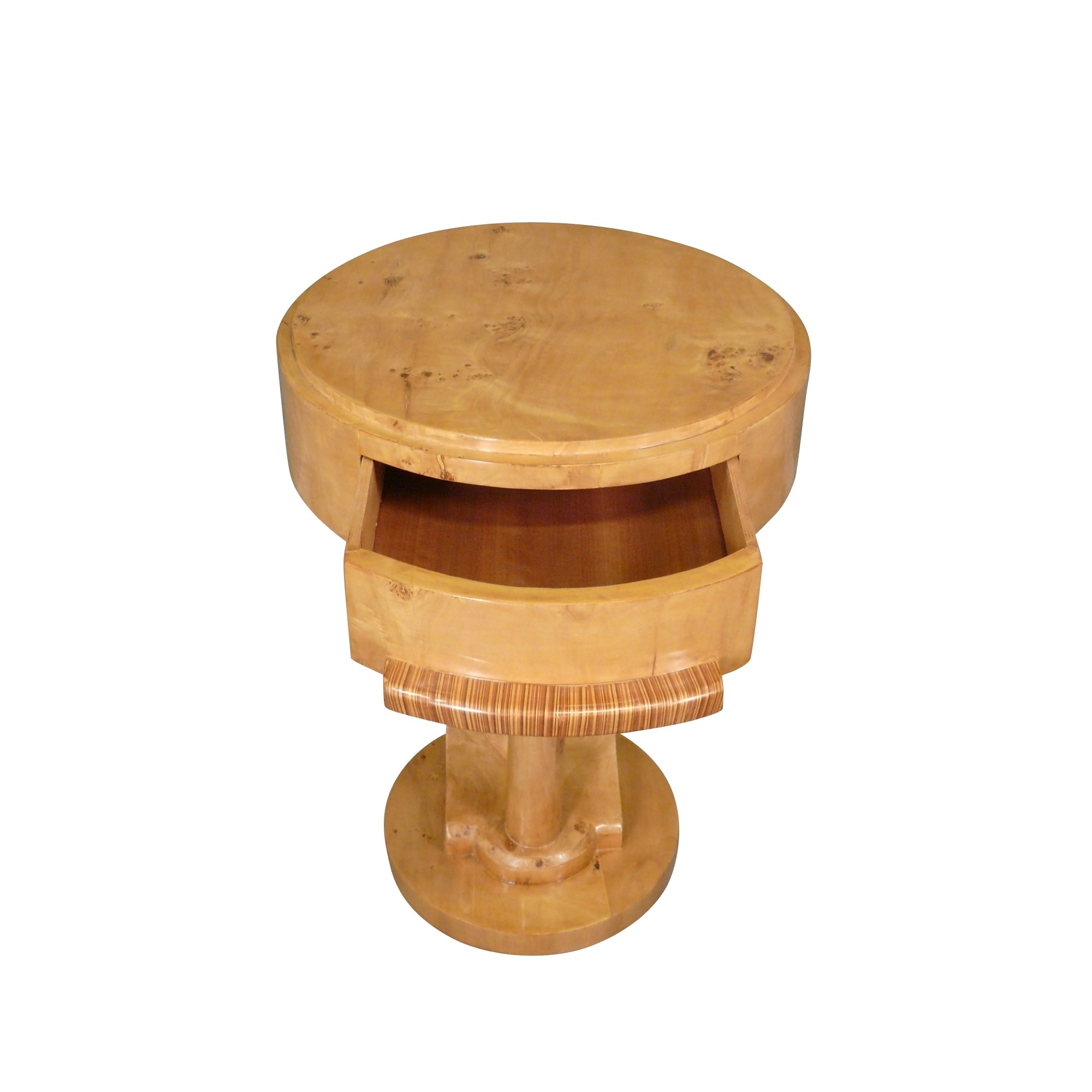 Table de chevet art déco en loupe d'orme - Meuble art déco