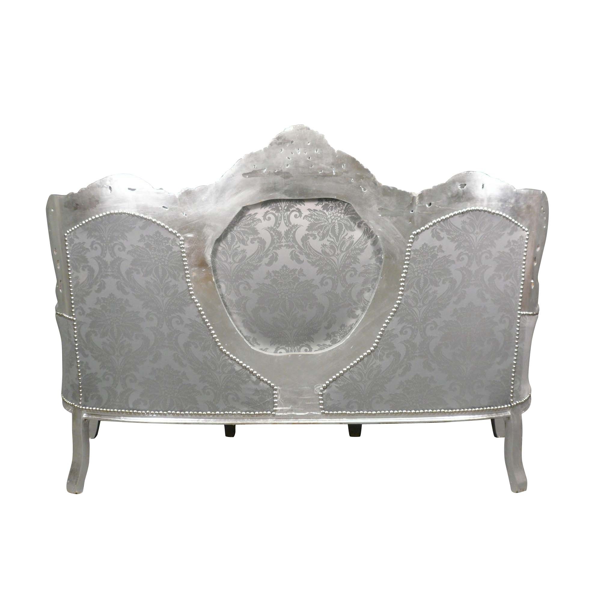 Canapé baroque en bois argent et tissu gris fleuri 2 Canapé baroque en bois argent et tissu gris fleuri - Canapés style baroque