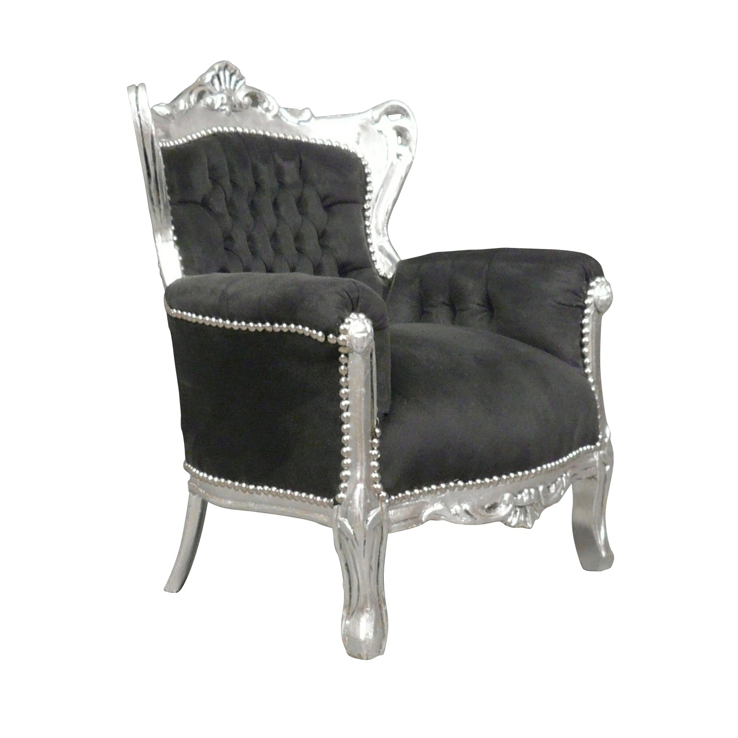 Fauteuil baroque noir et argent enfant 2 Fauteuil baroque noir enfant - Meubles style baroque -