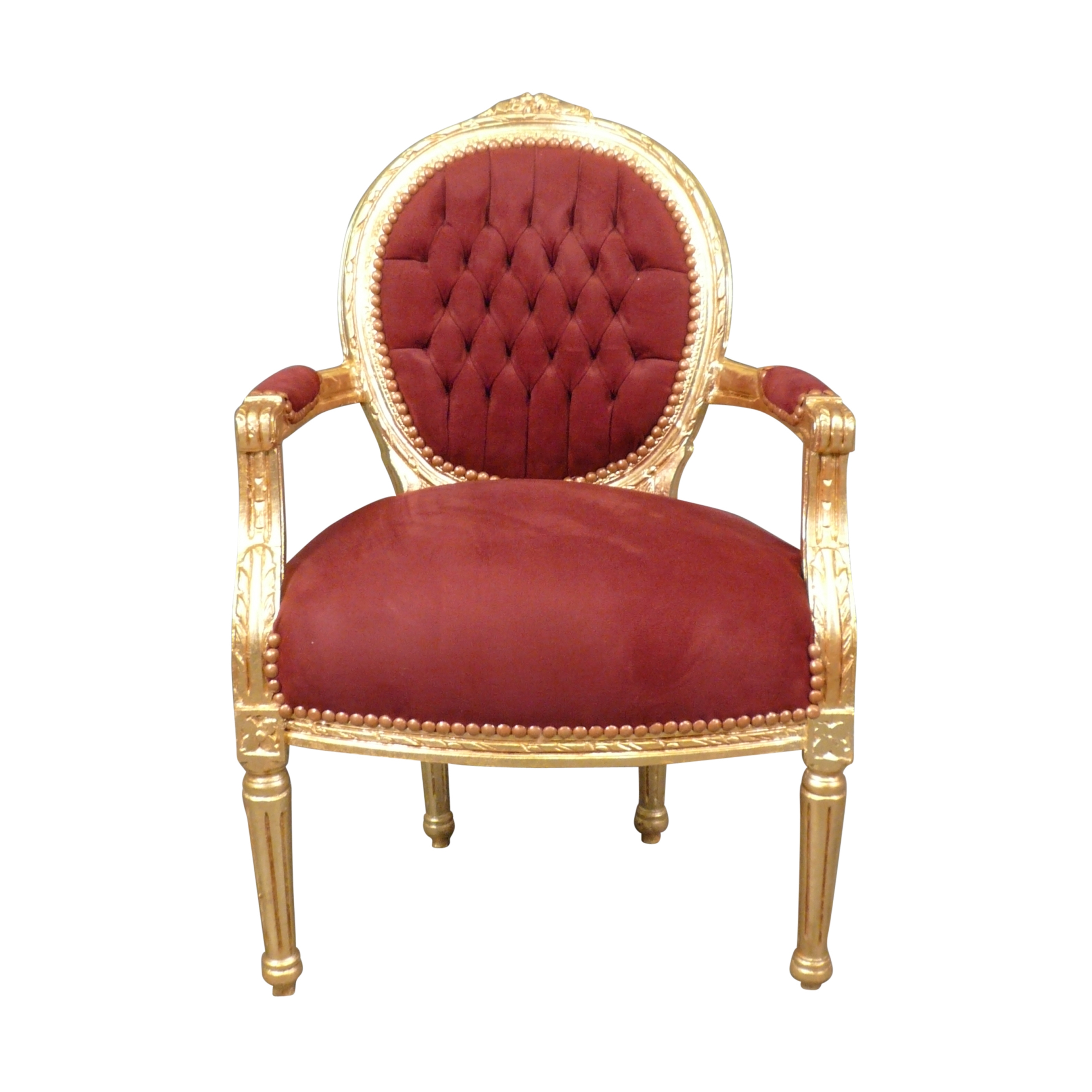 Fauteuil Louis XVI rouge et doré 4 Fauteuil Louis XVI médaillon - Chaise baroque