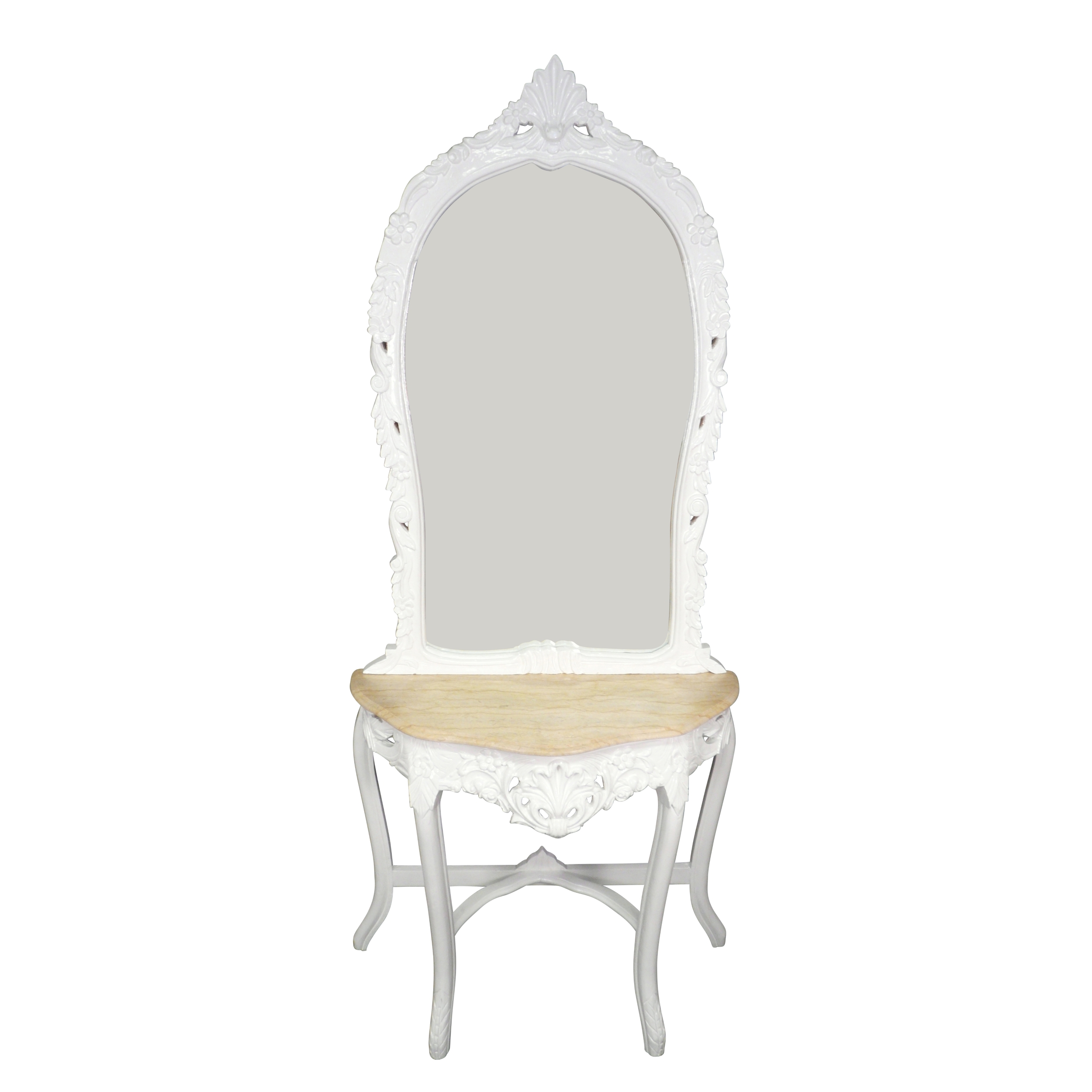 Console baroque blanche avec un marbre beige 2 Console baroque blanche marbre beige