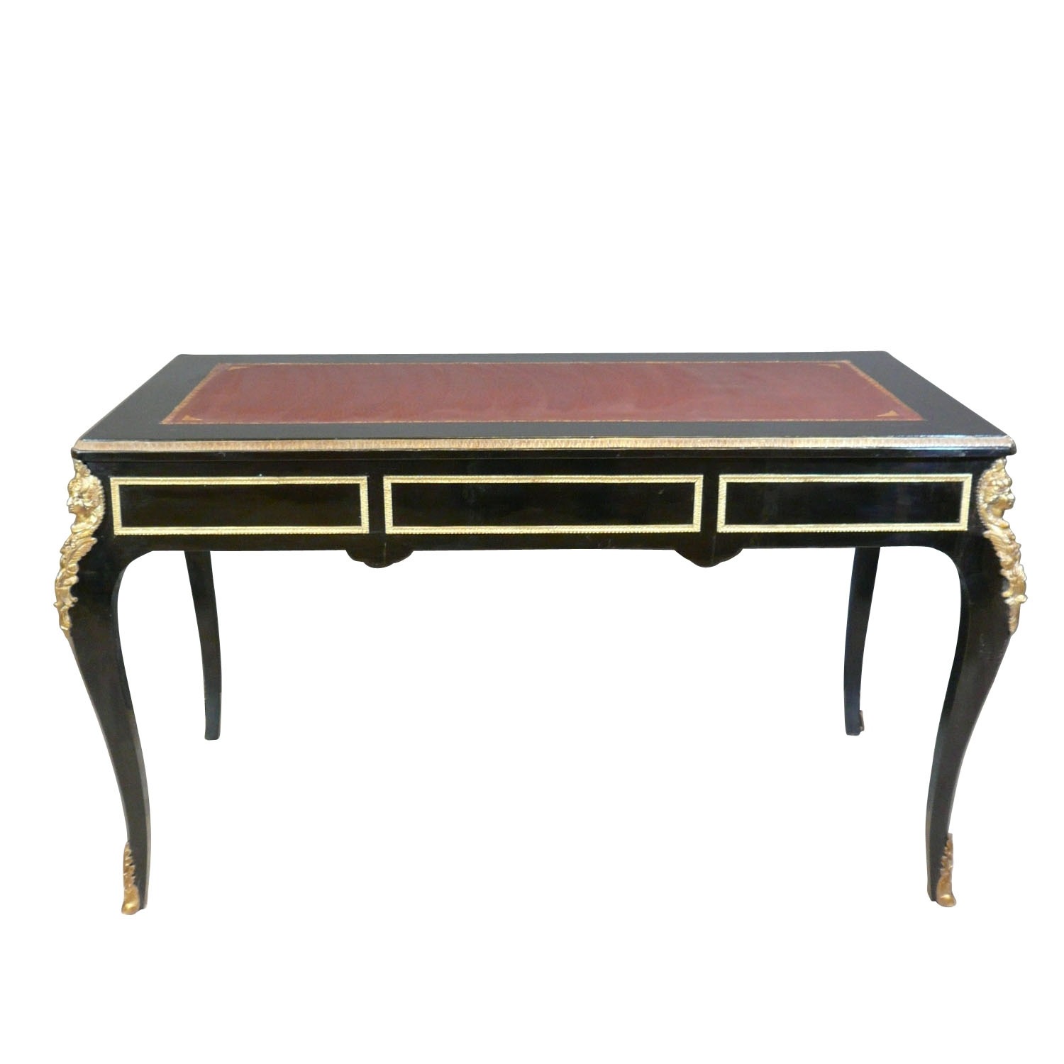 Bureau Louis XV noir style boulle 2 Bureau Louis XV noir en marqueterie Boulle